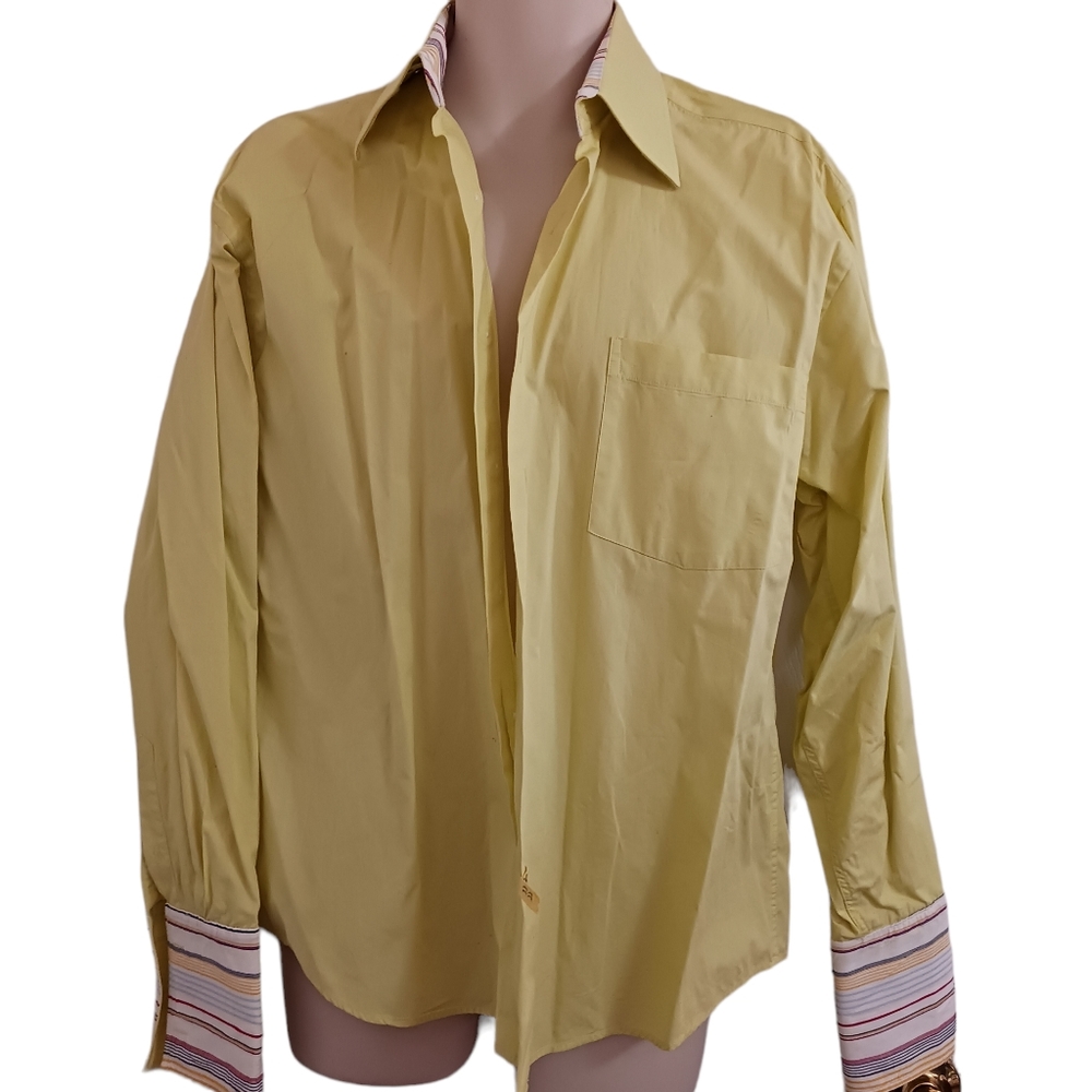 Linea Dome Shirt Mens Button Front Chemise Large 16.5" Neck Cotton